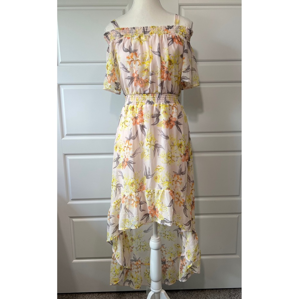 Lily Rose Floral Off Shoulder Hi-Lo Dress Smocked Waist Summer Small